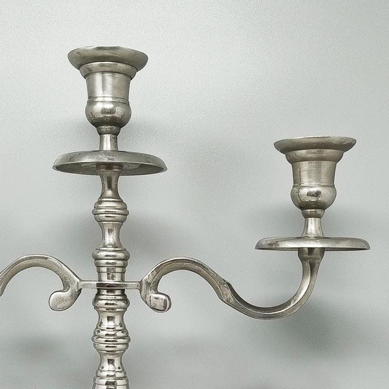 Mid-20th Century 1950s Candelabra for Three Candles in Stainless Steel, Handmade, Made in Italy For Sale