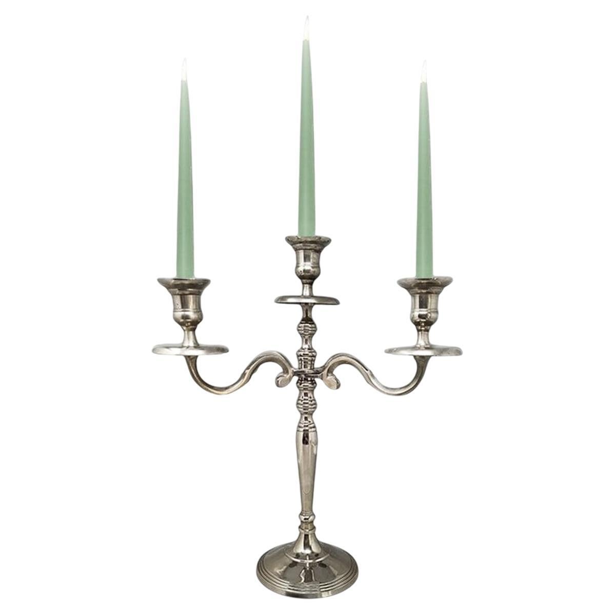 1950s Candelabra for Three Candles in Stainless Steel, Handmade, Made in Italy For Sale