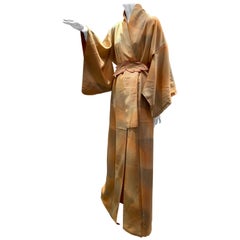 1950s Cantaloupe Silk Kimono W/ Torso Creations Leaf Motif Belt