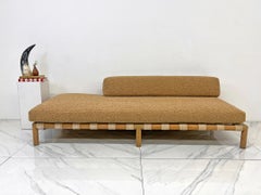 1950's Canvas Strapped Daybed in Teddy Boucle, Style of T.H. Robsjohn-Gibbings