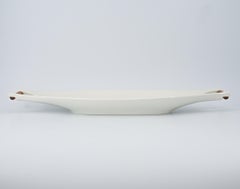 1950s Capri White Pottery + Walnut Serving Tray Mid-Century Modernist Tableware