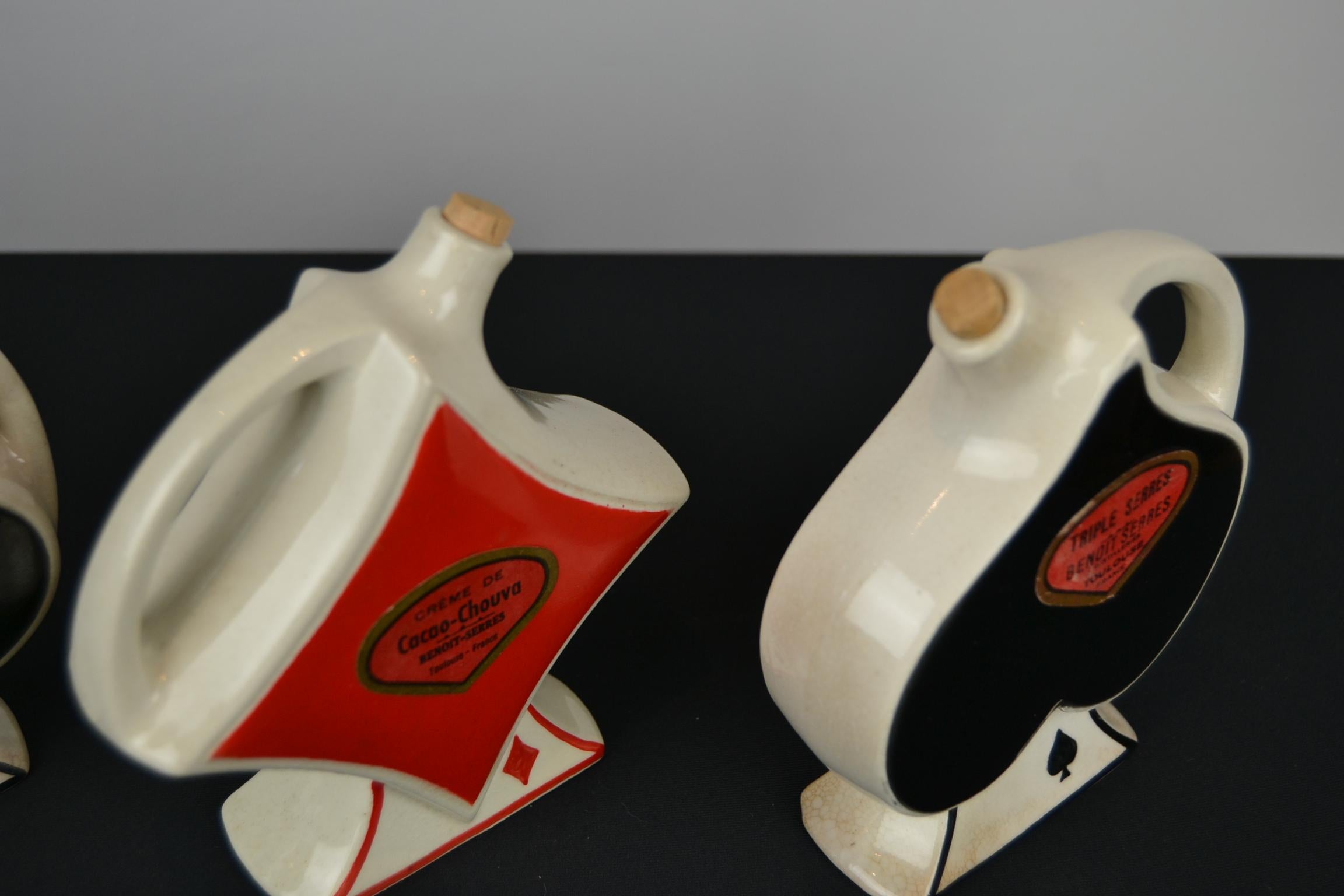 Ceramic 1950s Card Game Liquor Bottles for Distillerie Benoit Serres Toulouse France