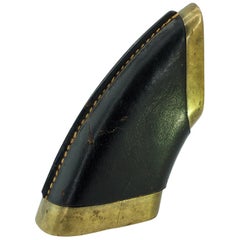 1950s Carl Aubock Leather Wrapped Bronze Pistol Grip Paperweight