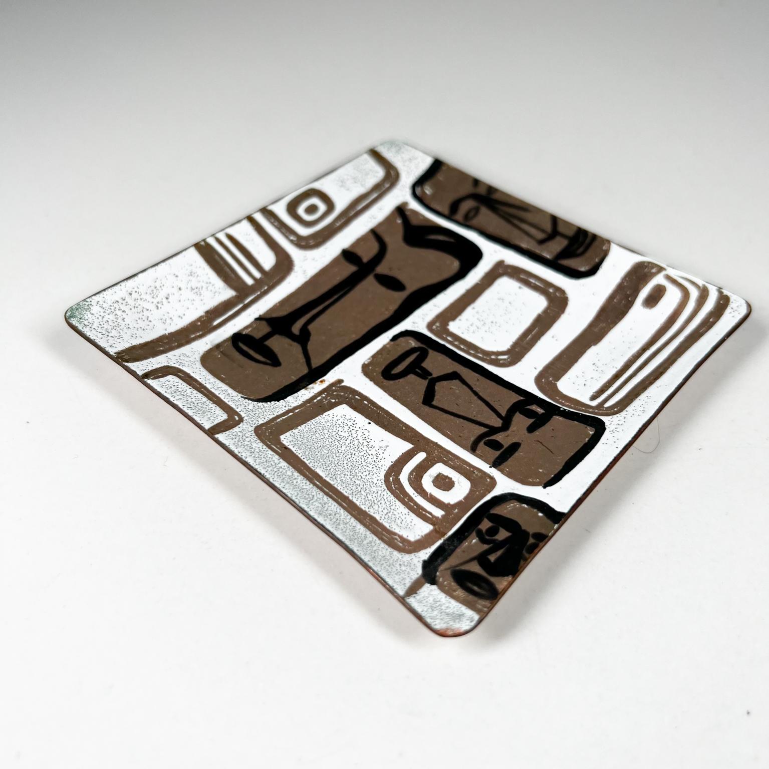 American 1950s Carl Wyman Modernist Copper Enamel Plate African Motif Ohio For Sale