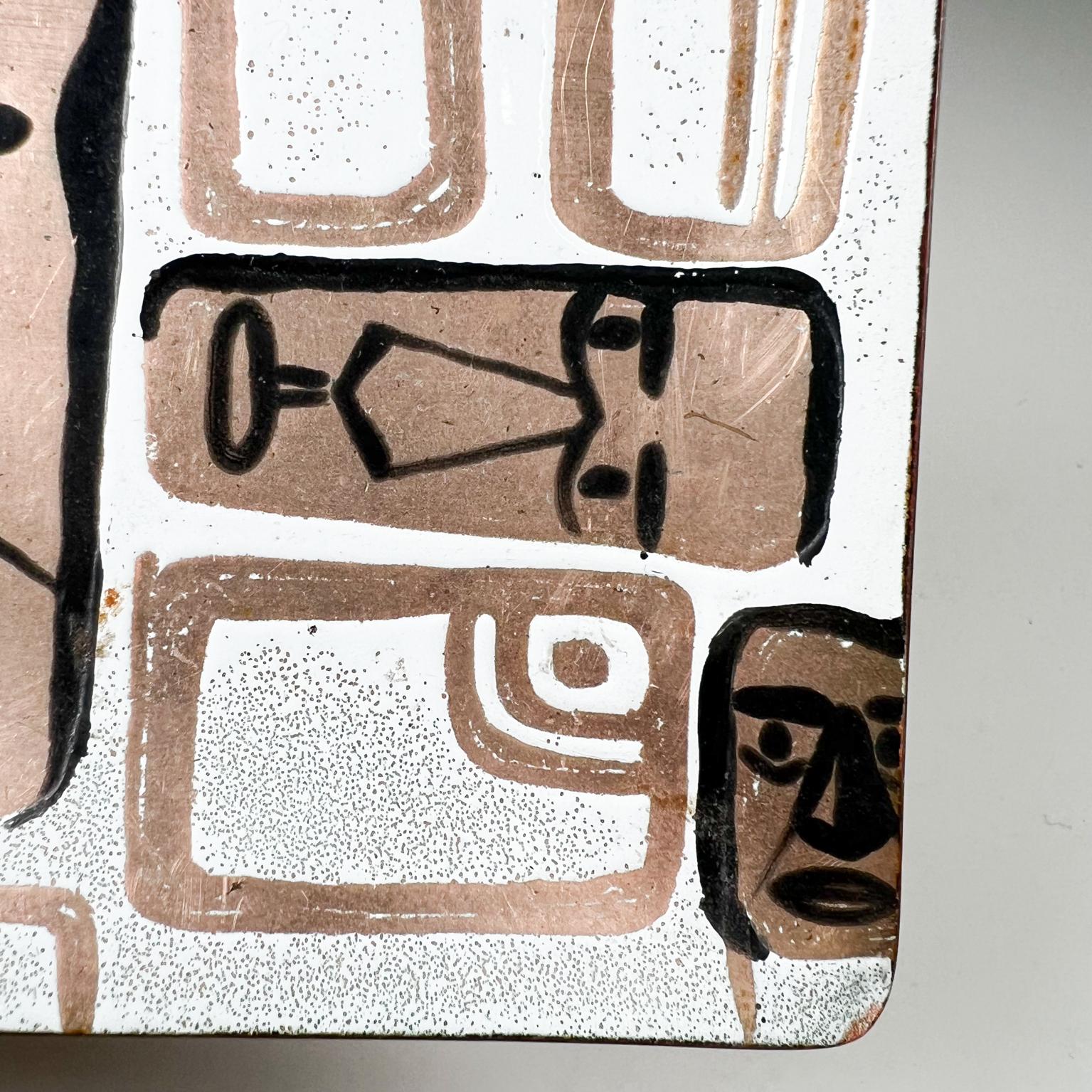 1950s Carl Wyman Modernist Copper Enamel Plate African Motif Ohio In Good Condition For Sale In Chula Vista, CA