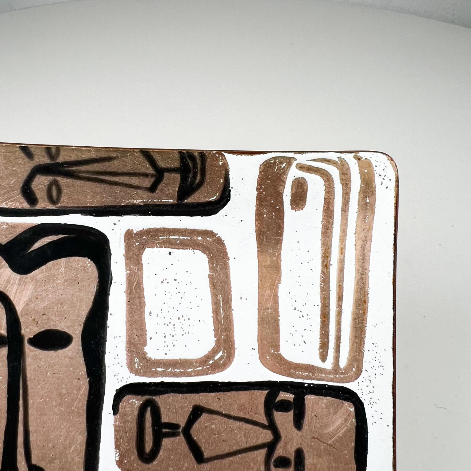 Mid-20th Century 1950s Carl Wyman Modernist Copper Enamel Plate African Motif Ohio For Sale