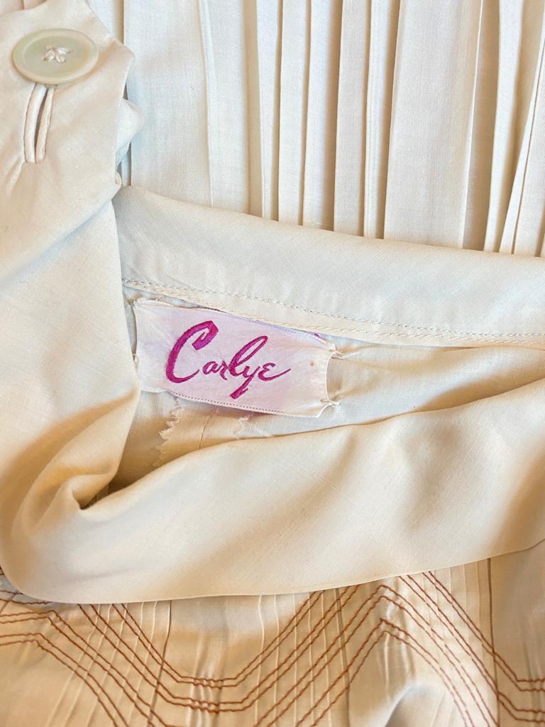 1950s Carlye Cream Cotton Knife Pleat Dress For Sale 2