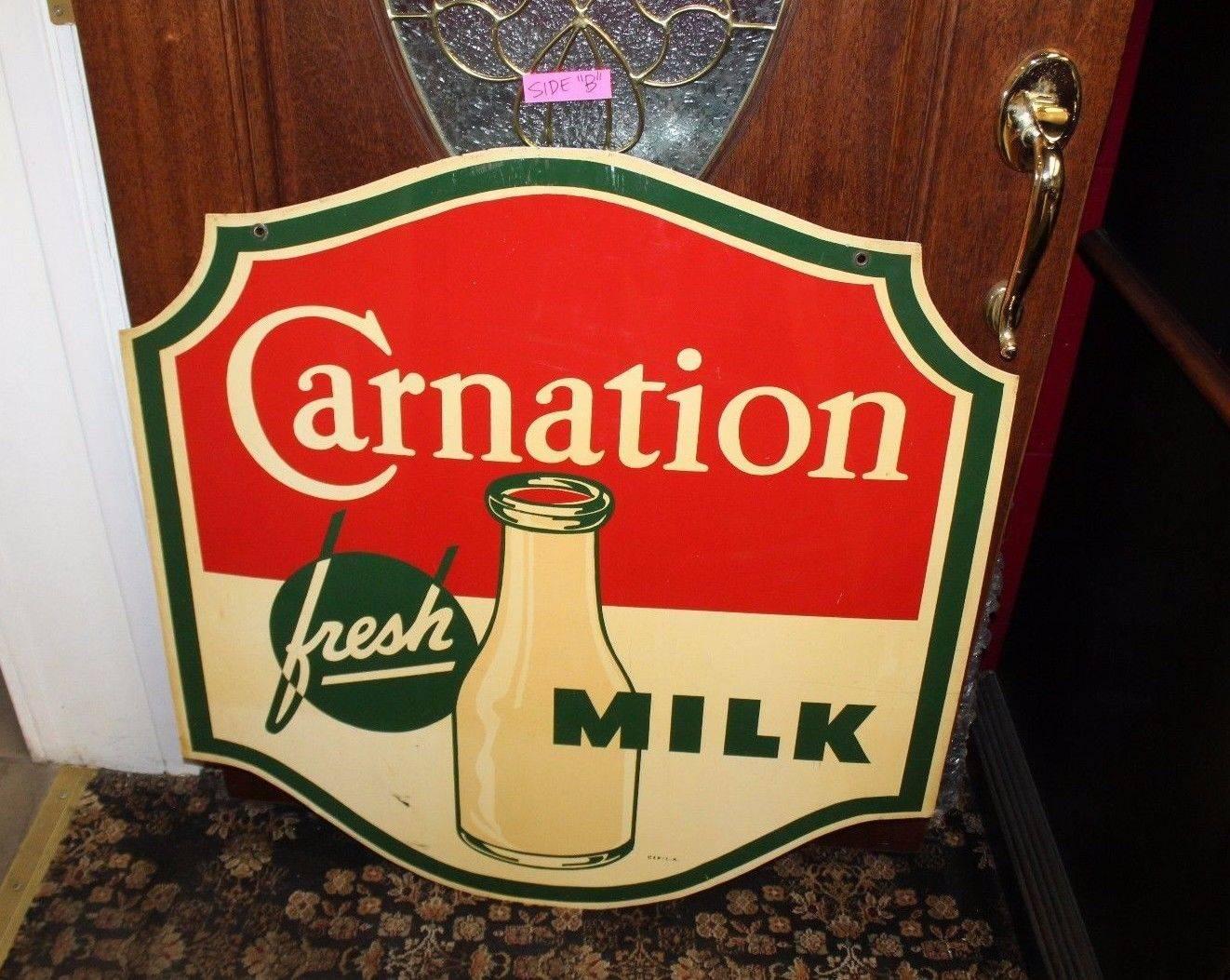 1950s Carnation Fresh Milk Die-Cut Double Sided Tin Advertising Sign For Sale 1