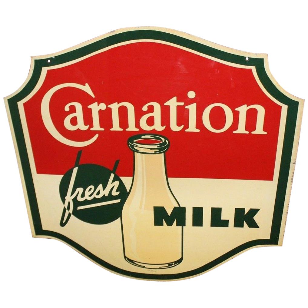 1950s Carnation Fresh Milk Die-Cut Double Sided Tin Advertising Sign For Sale