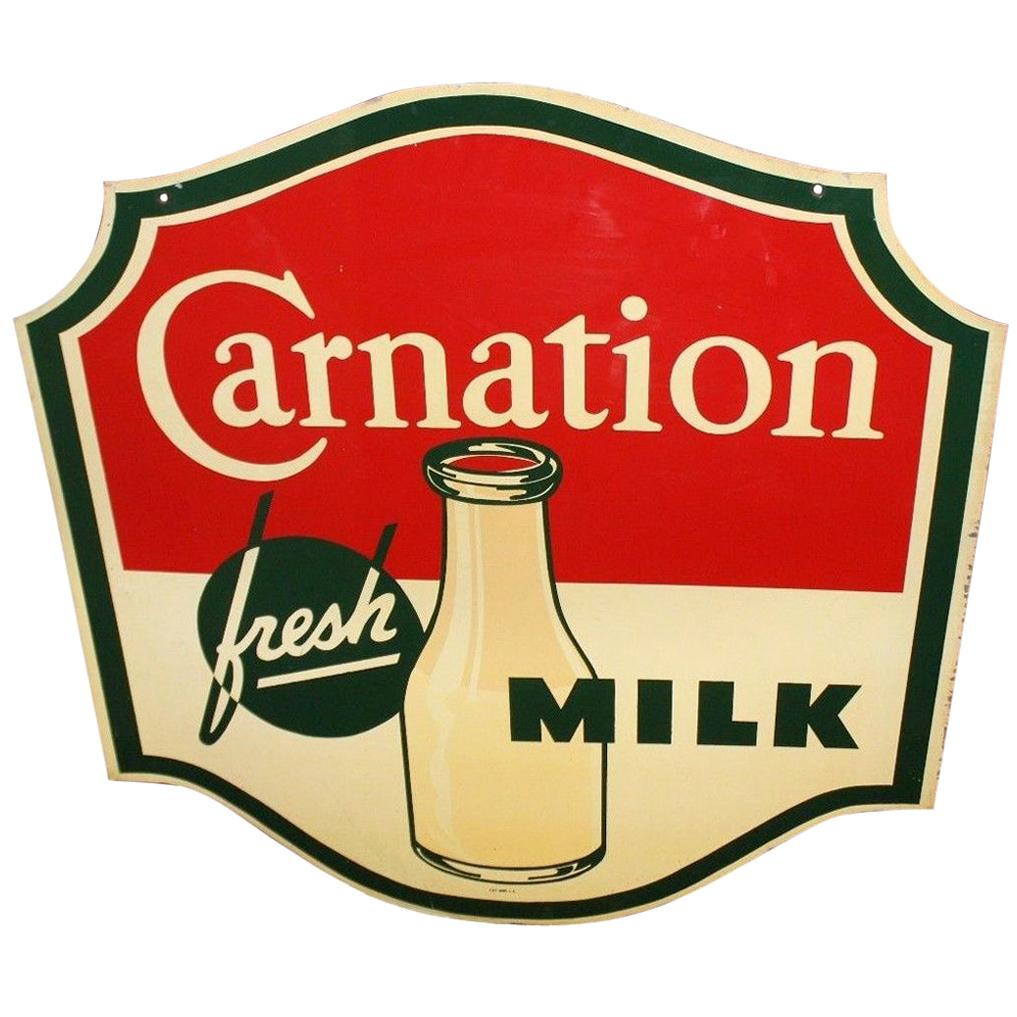 1950s Carnation Fresh Milk Die-Cut Double Sided Tin Advertising Sign For Sale