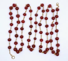 1950s French Carnelian Beaded 18k Gold Chain Necklace