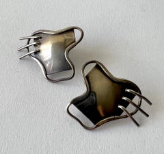 1950s Carolyn Gleick Rosene Sterling Silver Handmade Amoeba Freeform Earrings