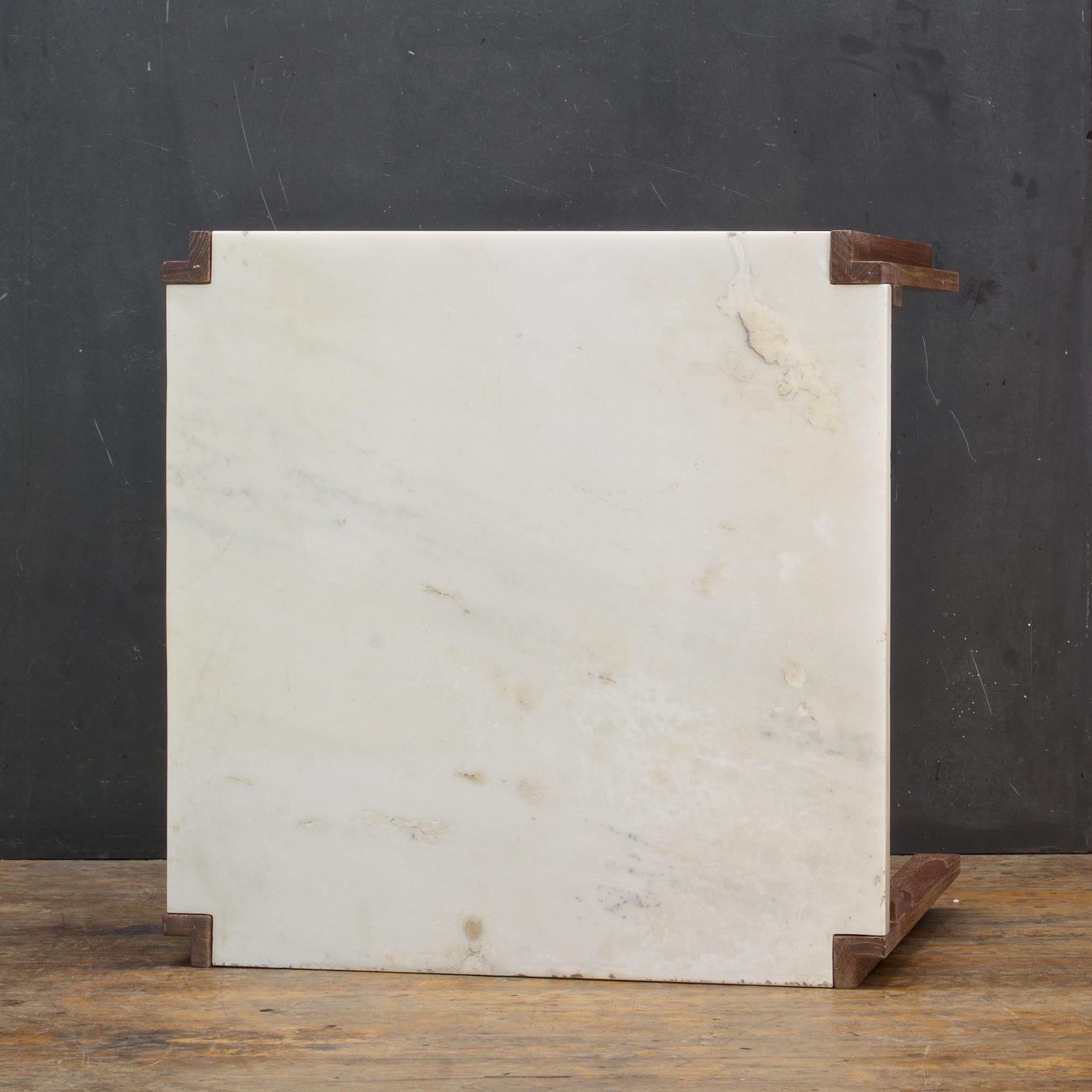 Mid-Century Modern 1950s Bauhaus Teak Marble Geometric Side Table Danish John Stuart For Sale