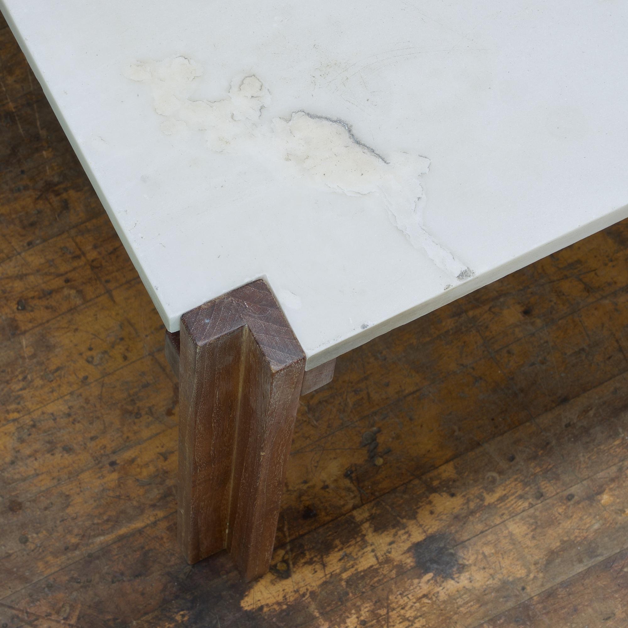 American 1950s Bauhaus Teak Marble Geometric Side Table Danish John Stuart For Sale