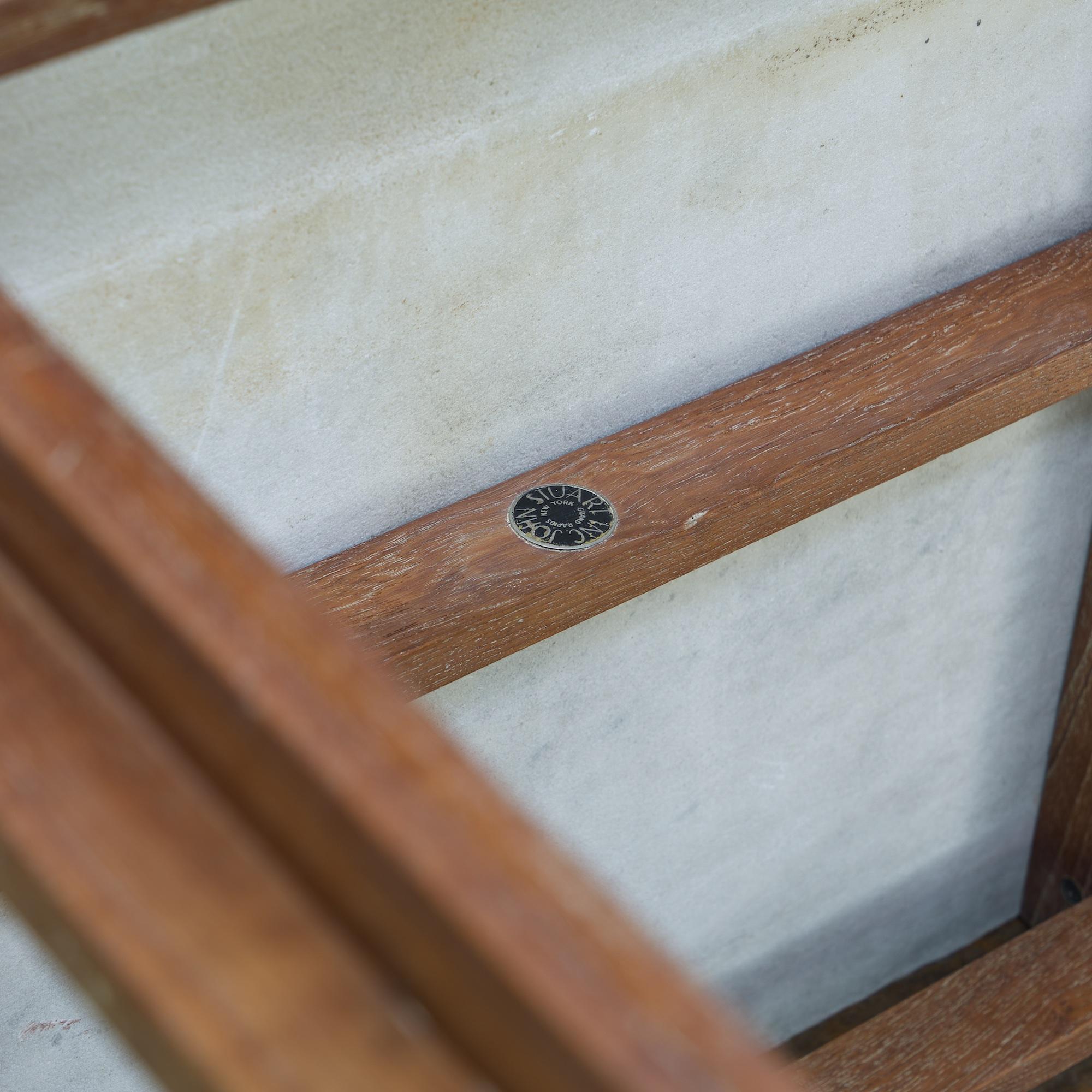 Machine-Made 1950s Bauhaus Teak Marble Geometric Side Table Danish John Stuart For Sale