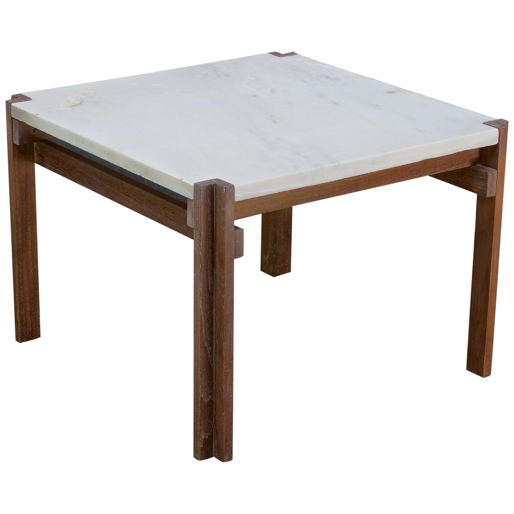 1950s Bauhaus Teak Marble Geometric Side Table Danish John Stuart For Sale