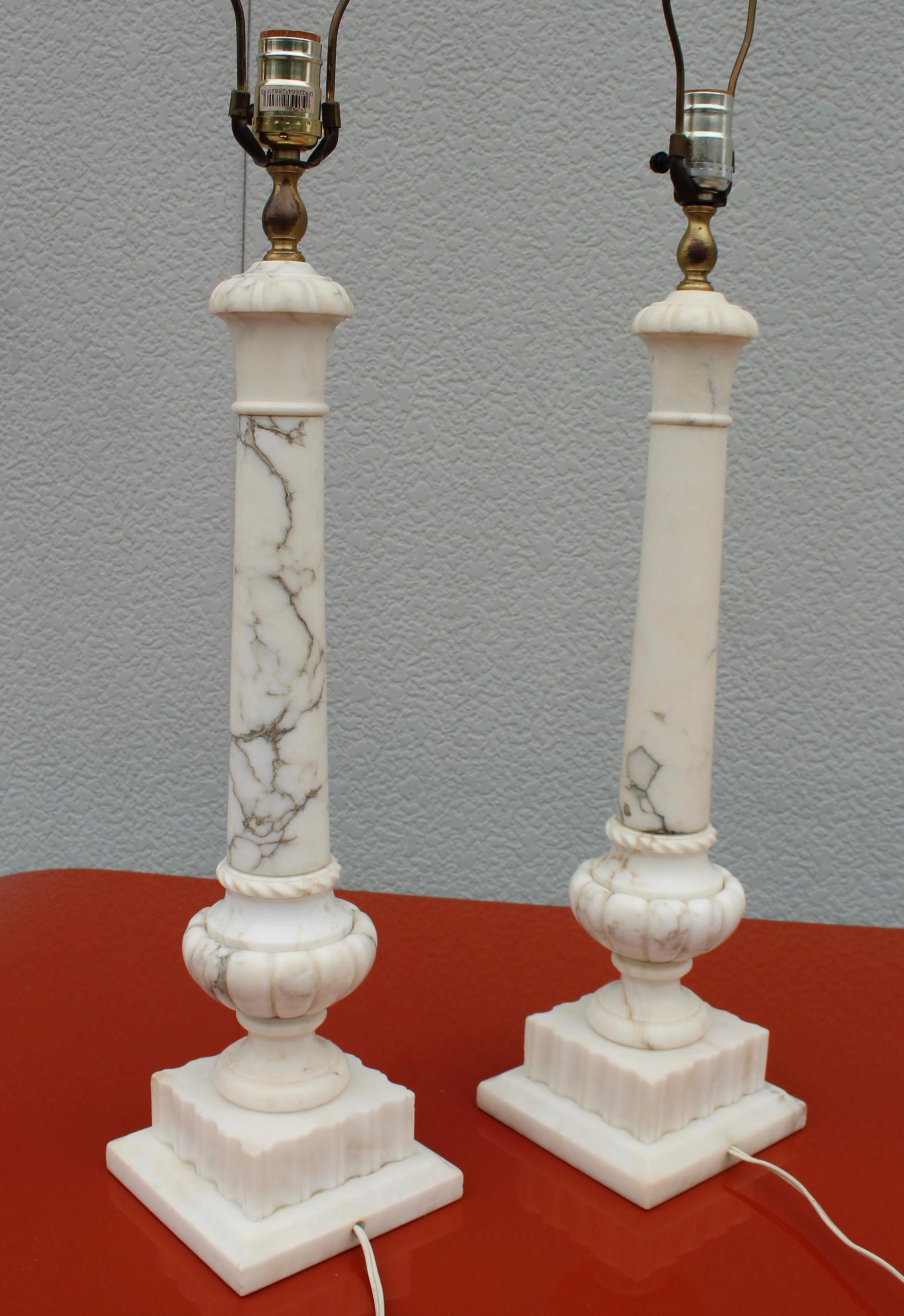 1950's Carrara Marble Italian Table Lamps For Sale 6