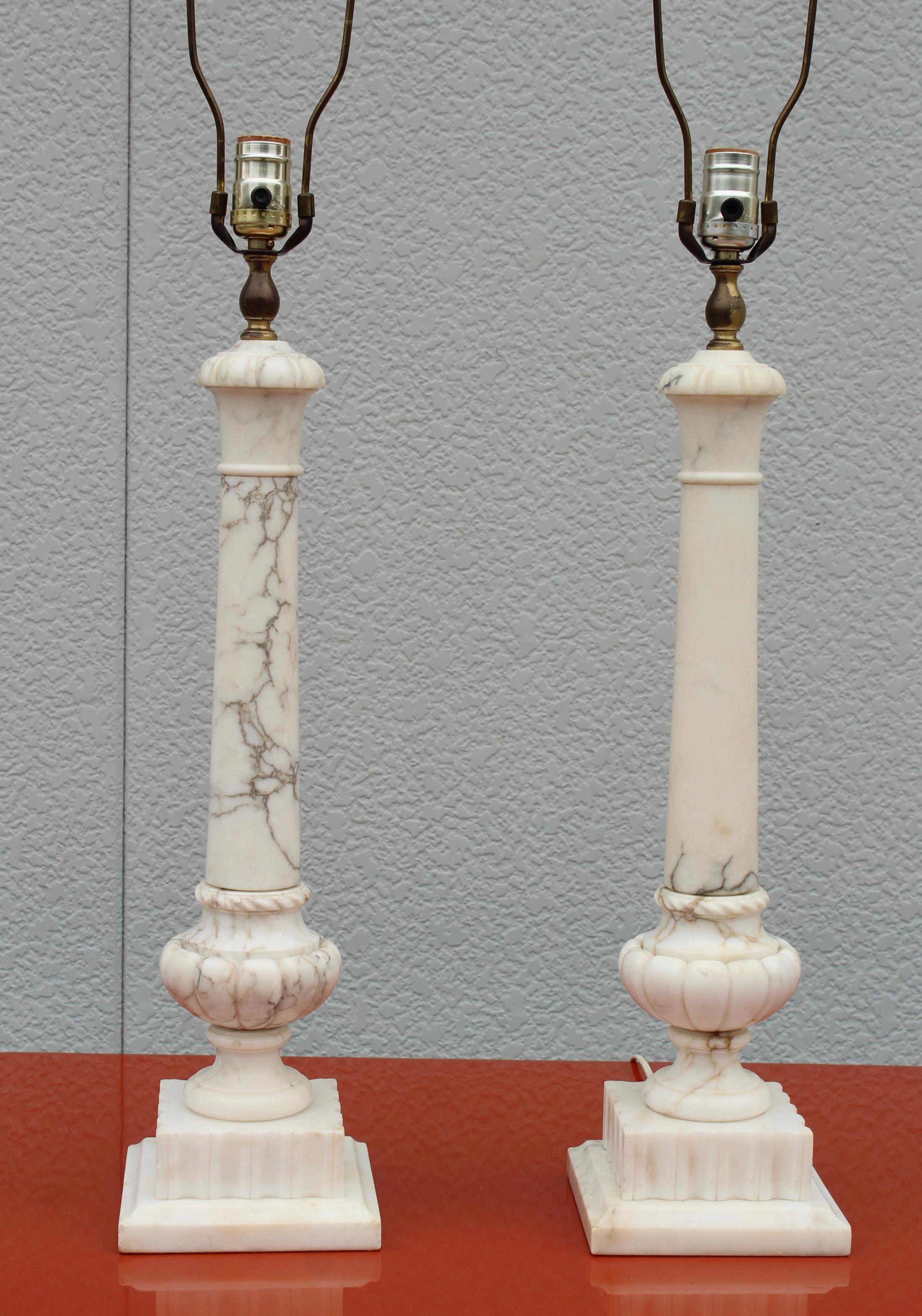 Mid-Century Modern 1950's Carrara Marble Italian Table Lamps For Sale