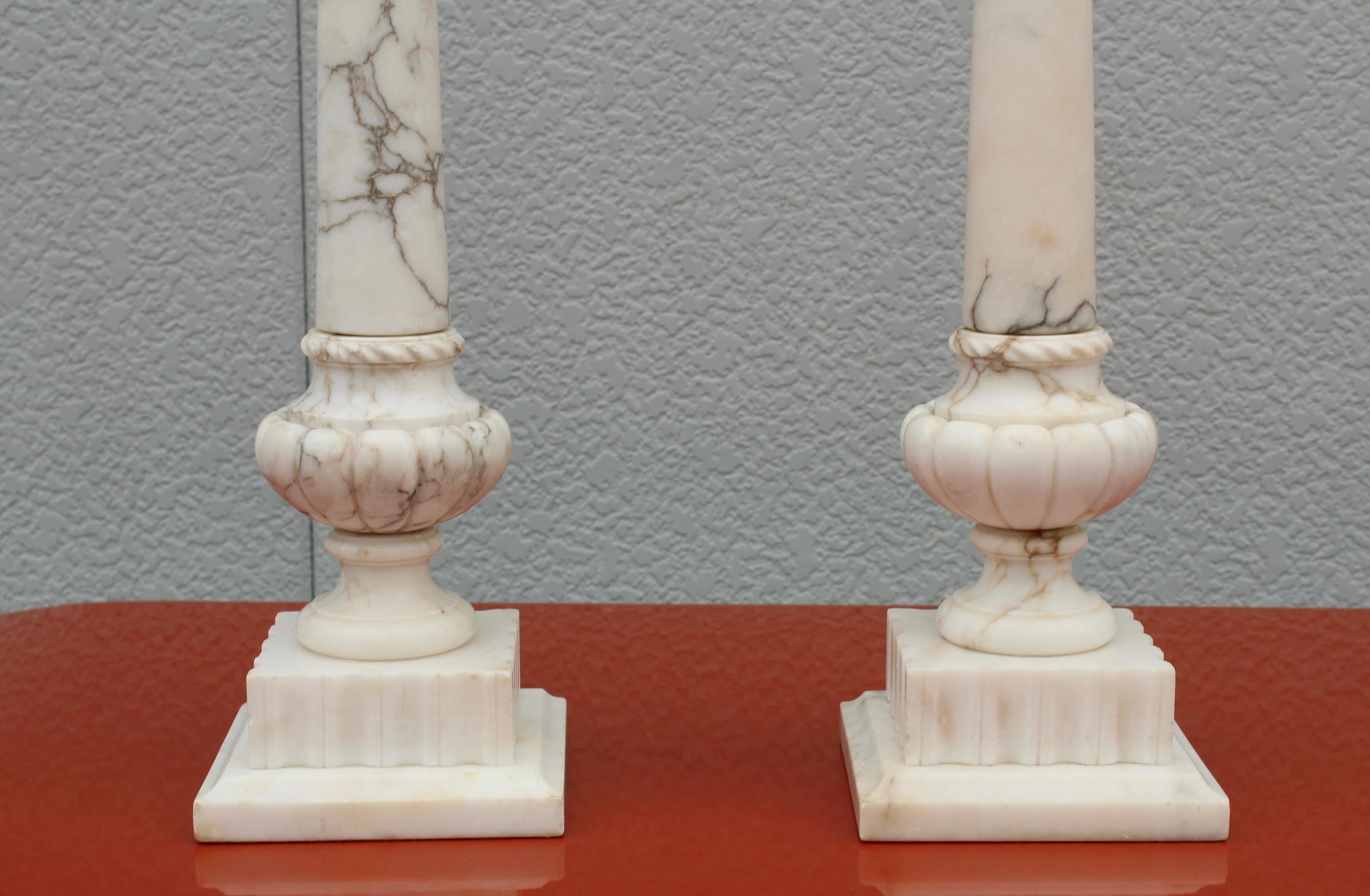 1950's Carrara Marble Italian Table Lamps In Good Condition For Sale In New York, NY