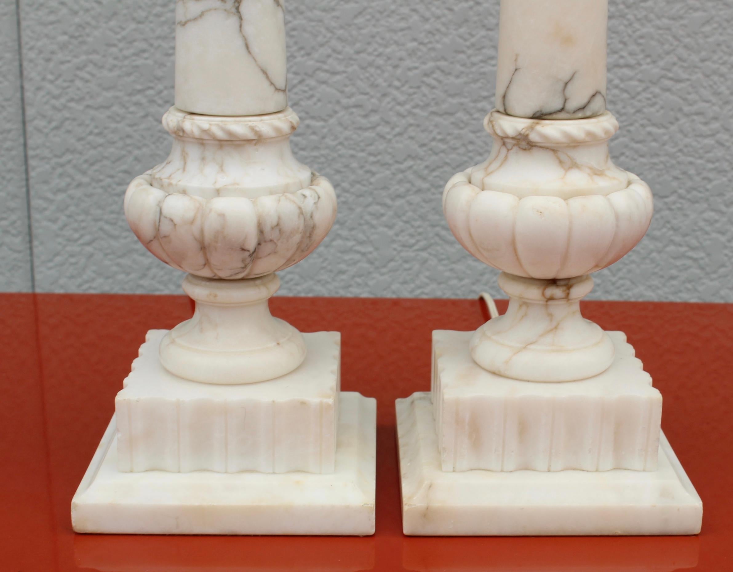 Brass 1950's Carrara Marble Italian Table Lamps For Sale