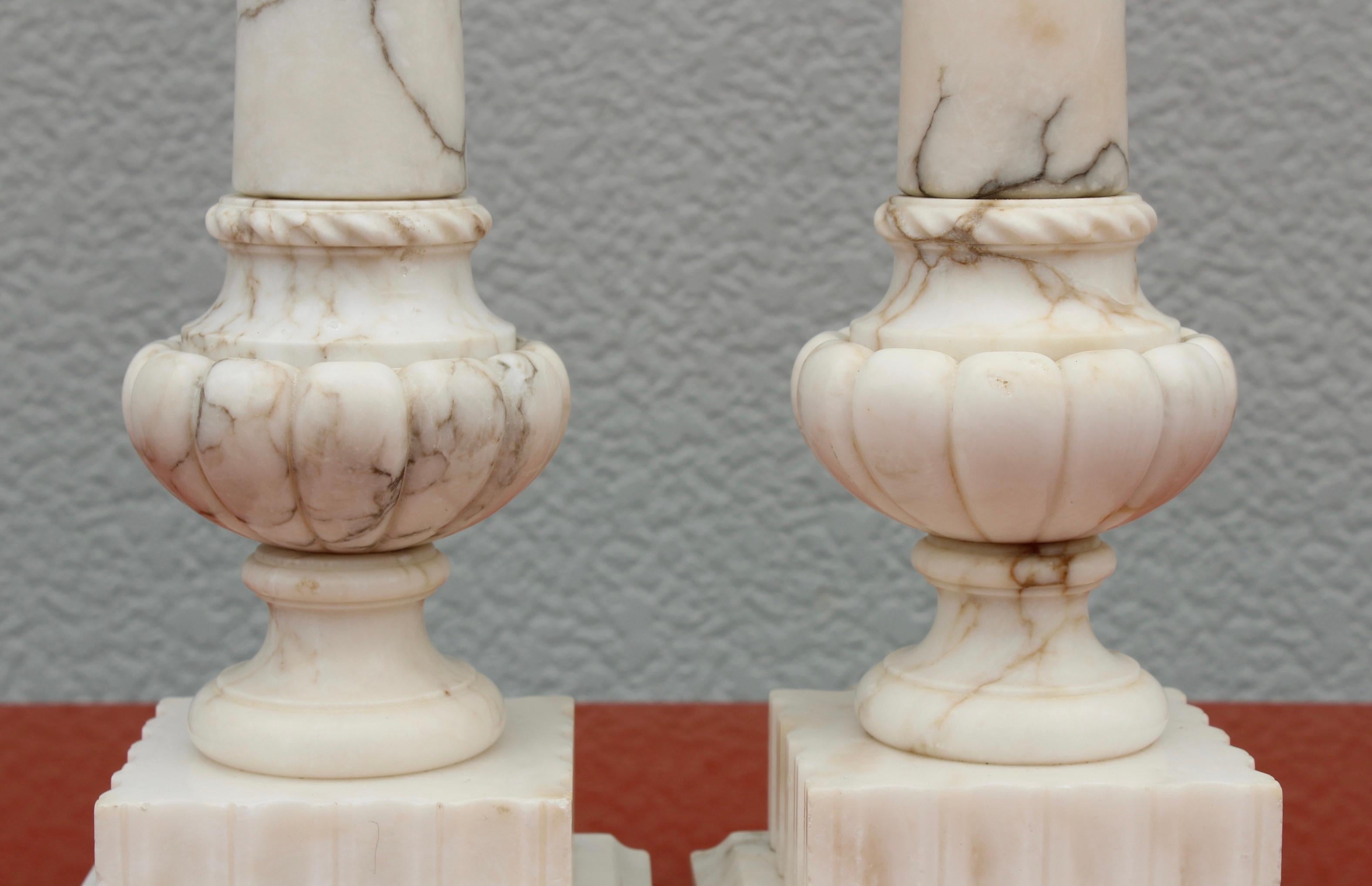 1950's Carrara Marble Italian Table Lamps For Sale 1