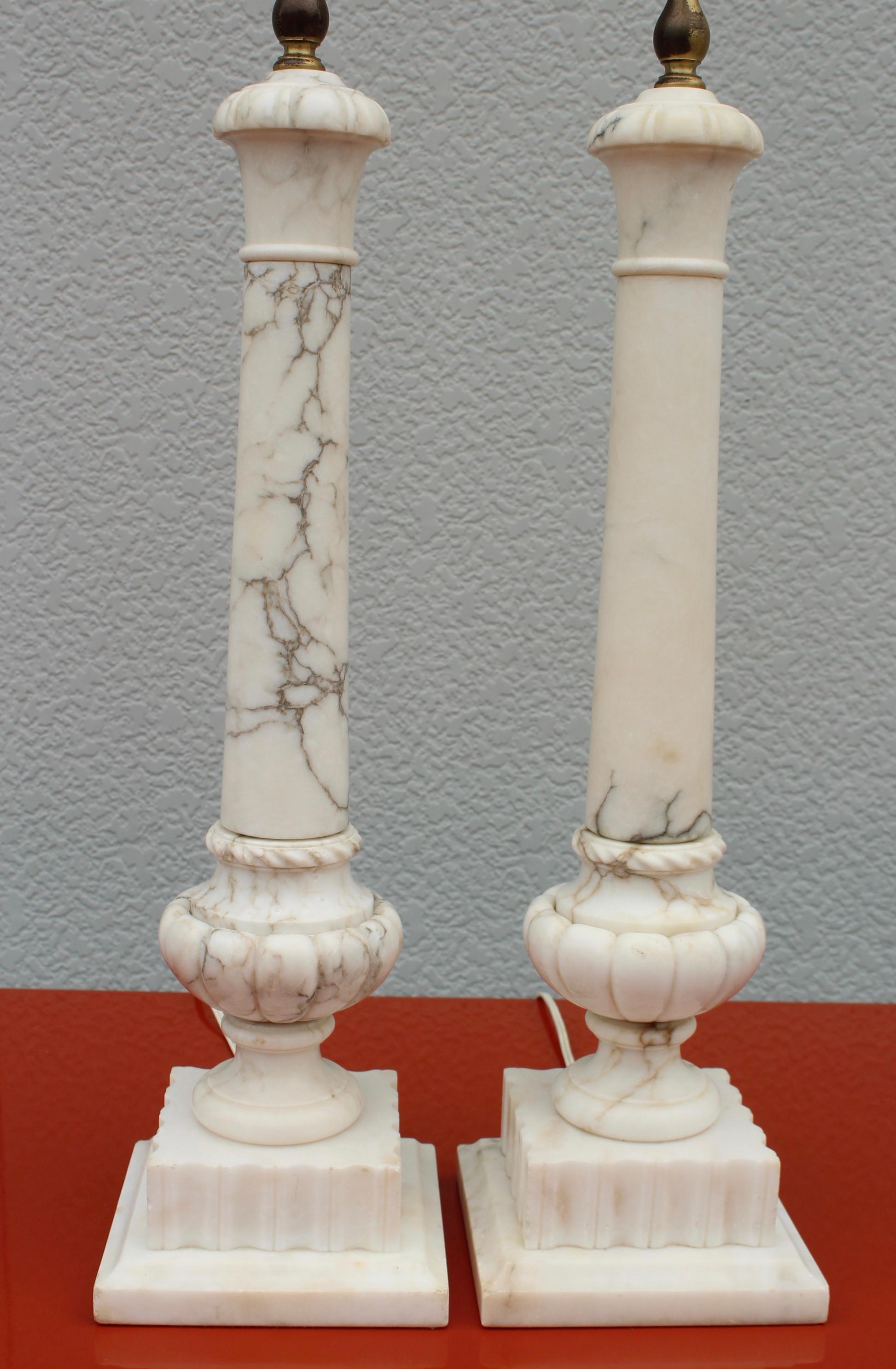 1950's Carrara Marble Italian Table Lamps For Sale 2