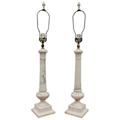 1950
s Carrara Marble Italian Table Lamps