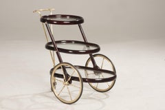 1950s Cart by Cesare Lacca for Cassina Three Rounded Shelves and Brass Wheels