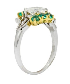 Cartier 1950's 1.76 Carats Diamond Emerald 18 Karat Two-Tone Bypass Ring GIA