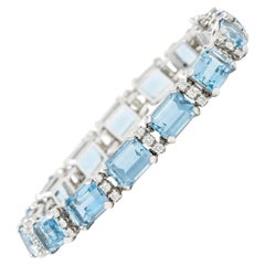 Vintage 1950's Cartier 33.25 Carats Aquamarine Diamond 14 Karat White Gold Link Bracelet