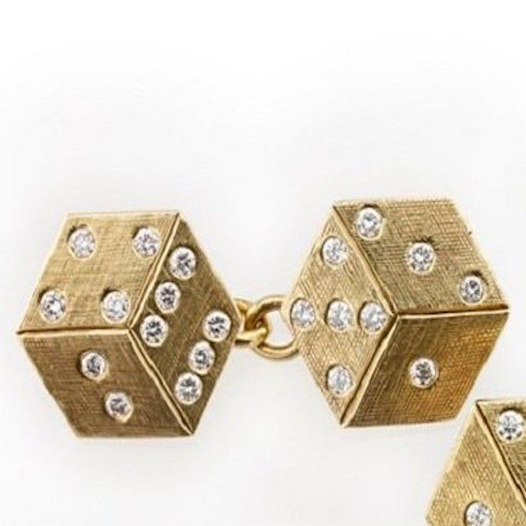 1950s Cartier Diamond Yellow Gold Dice Cufflinks In Good Condition In London, GB