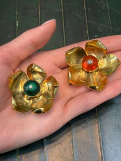 1950s Cartier Malachite and Citrine Flower Brooches