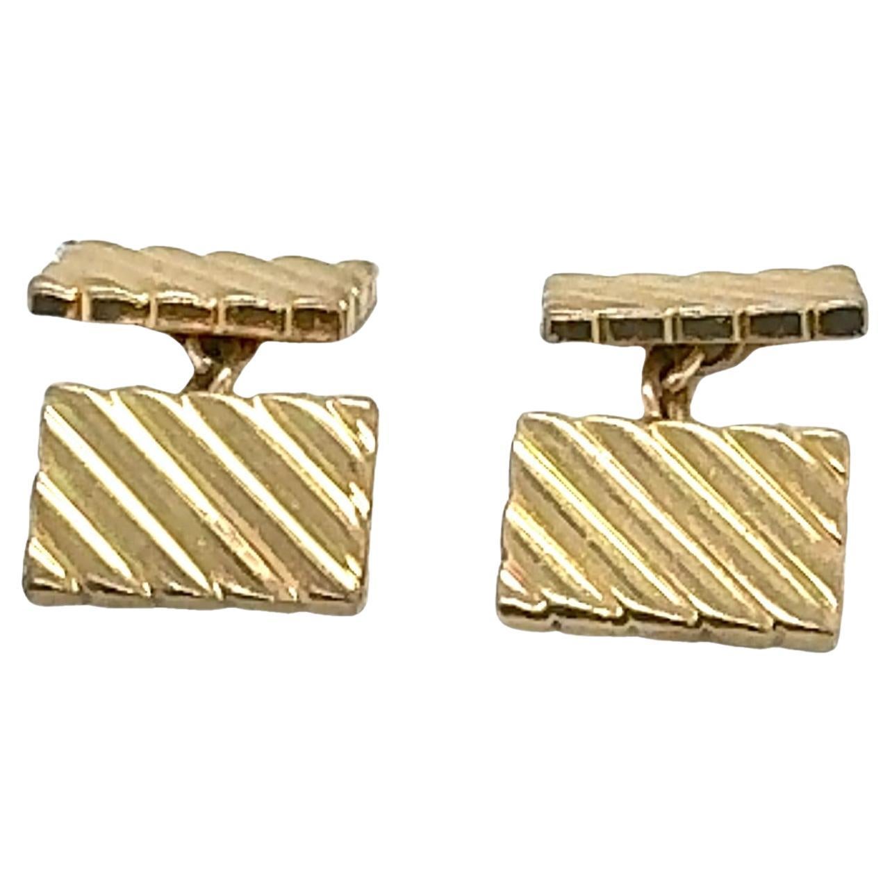 1950's Cartier Ribbed 14 Karat Yellow Gold Vintage Cufflinks
