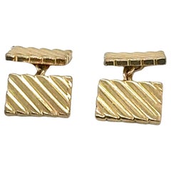 1950's Cartier Ribbed 14 Karat Yellow Gold Vintage Cufflinks