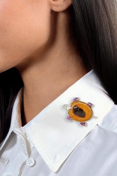 1950's Cartier Ruby Diamond Platinum 18 Karat Yellow Gold Vintage Turtle Brooch