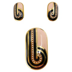1950s Cartier Set Earrings and Pendant/Pin Diamond Enamel 18k Gold