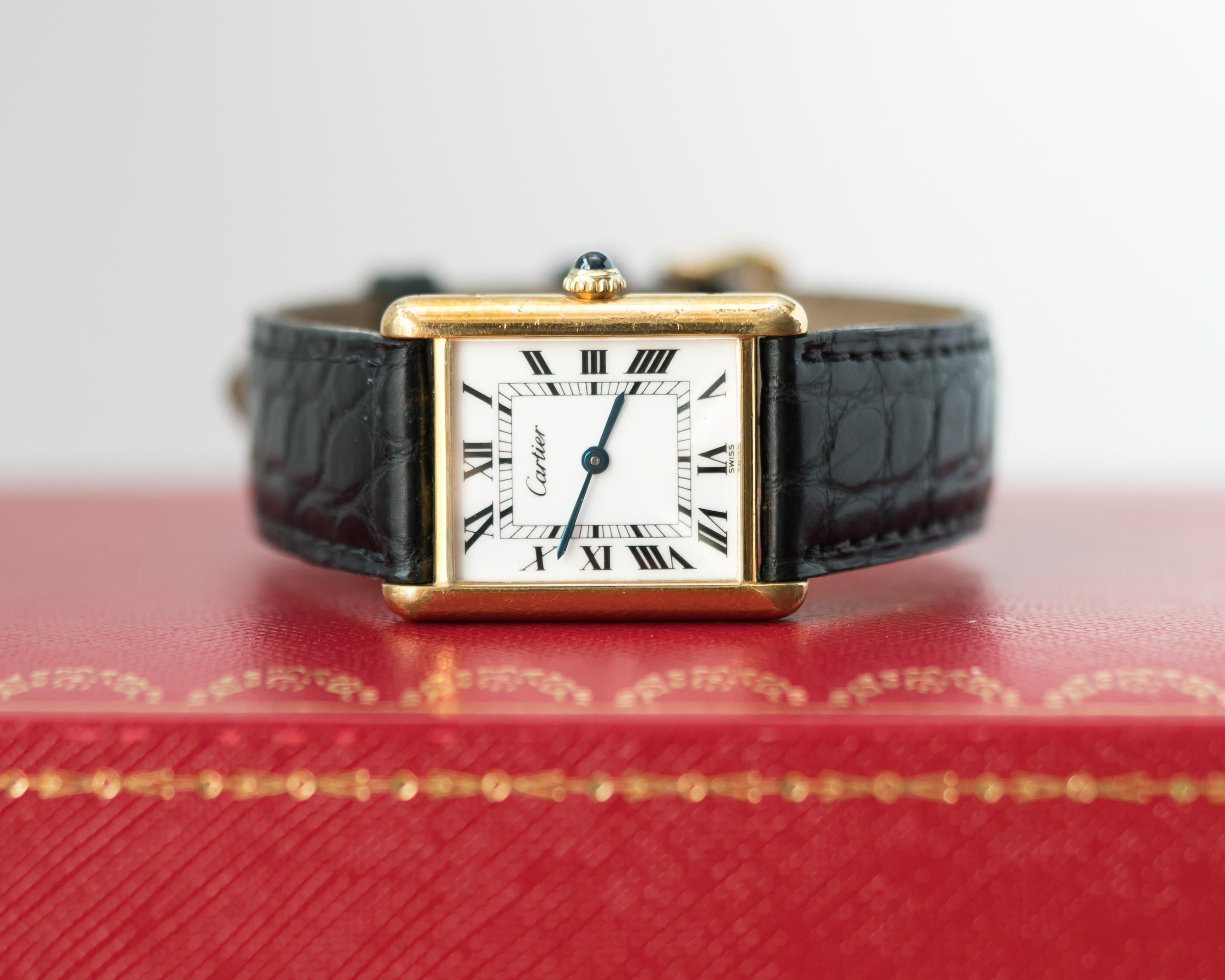 1950s Cartier Tank Louis Manual Wristwatch, 18 Karat Yellow Gold Vermeil 2