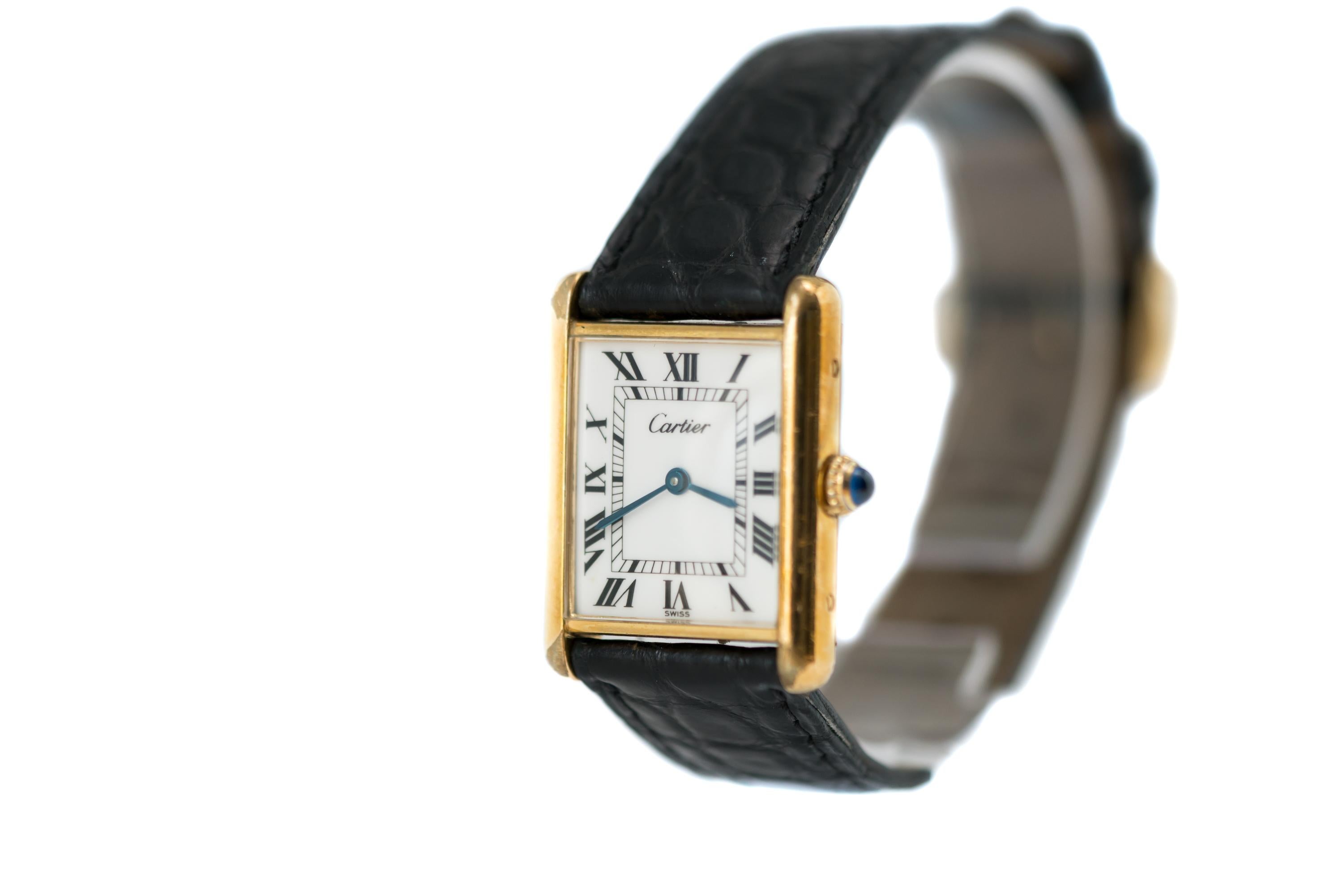 1950s Cartier Tank Louis Manual Wristwatch, 18 Karat Yellow Gold Vermeil In Good Condition In Atlanta, GA