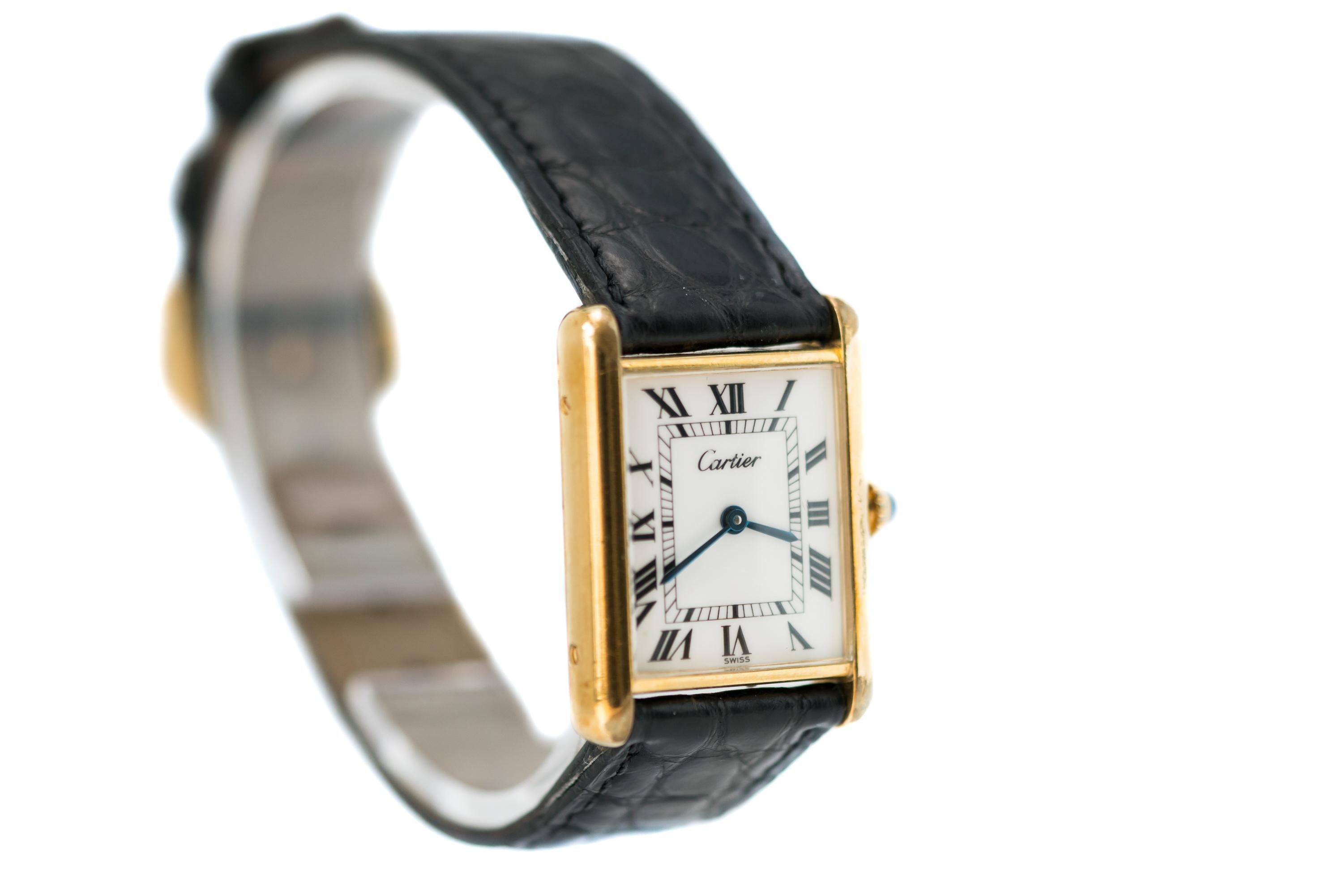Women's 1950s Cartier Tank Louis Manual Wristwatch, 18 Karat Yellow Gold Vermeil