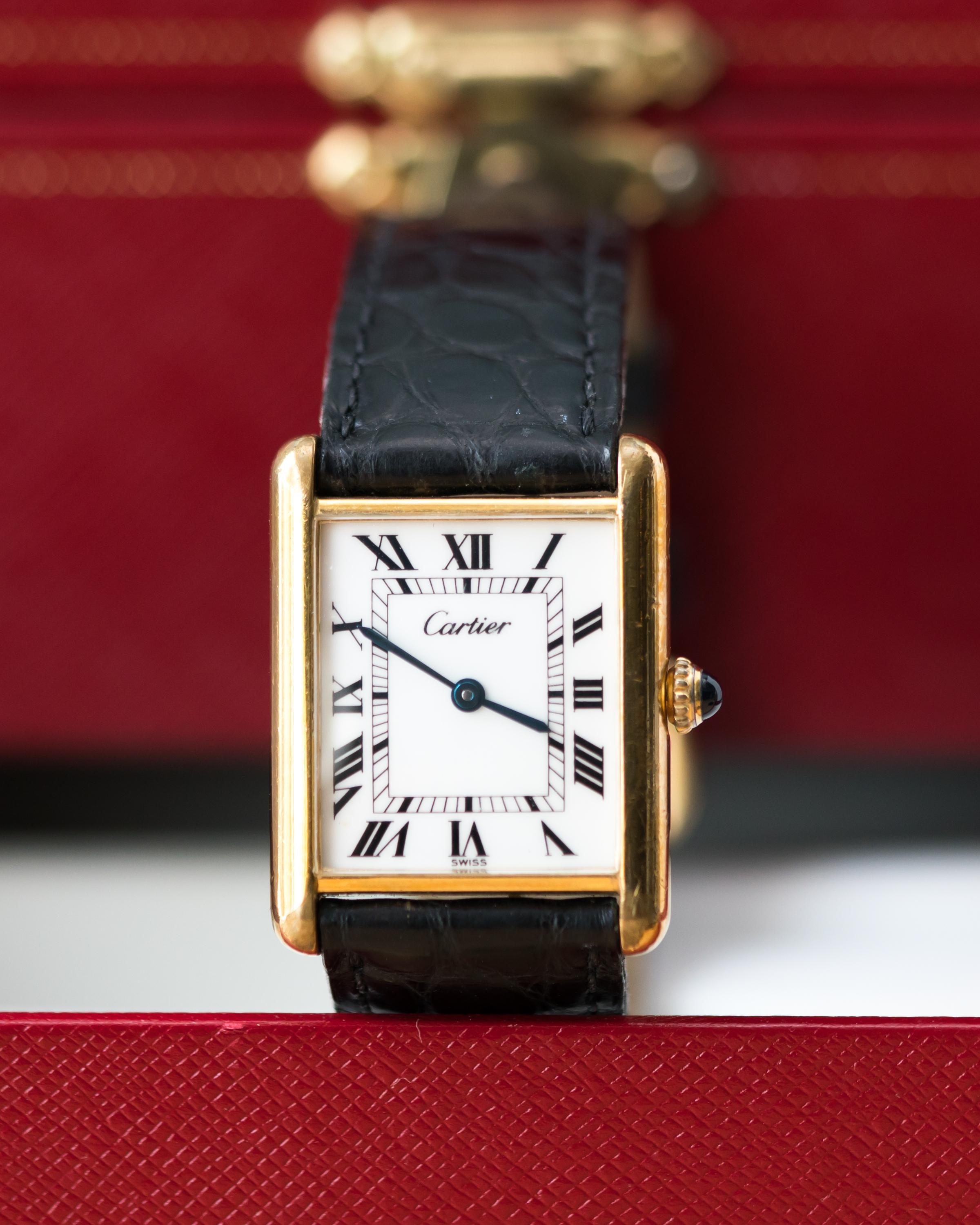 1950s Cartier Tank Louis Manual Wristwatch, 18 Karat Yellow Gold Vermeil 1
