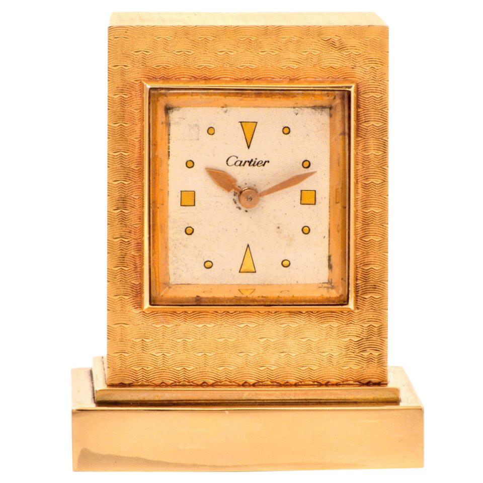 1950s Cartier Vintage Gold Eight Day Desk Clock For Sale