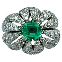 1950s Cartier white gold, diamond and 0.8 carat Colombian emerald ring