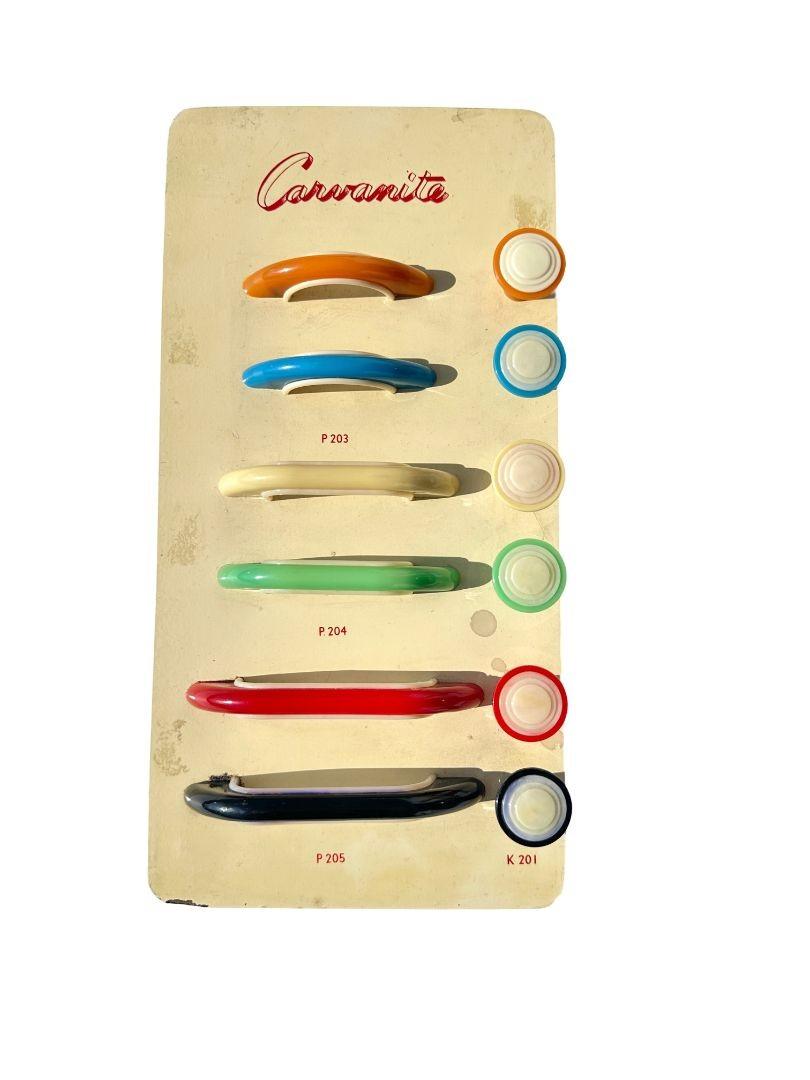 1950's Carvanite Set Never Used Candy Green Ivory Bakelite Bridge Pulls For Sale 1