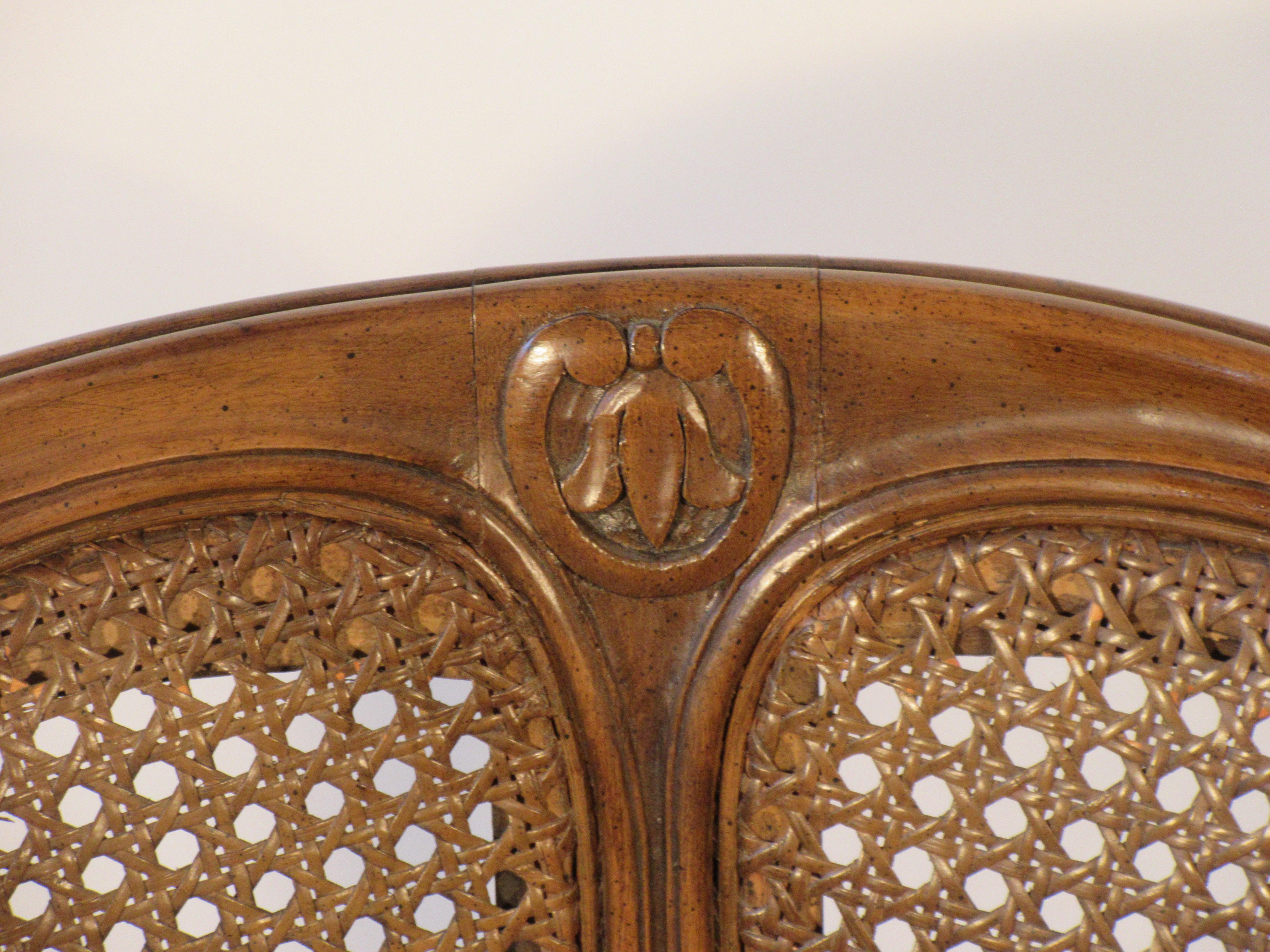 Italian 1950s Carved French Style Caned Back Corner Chair