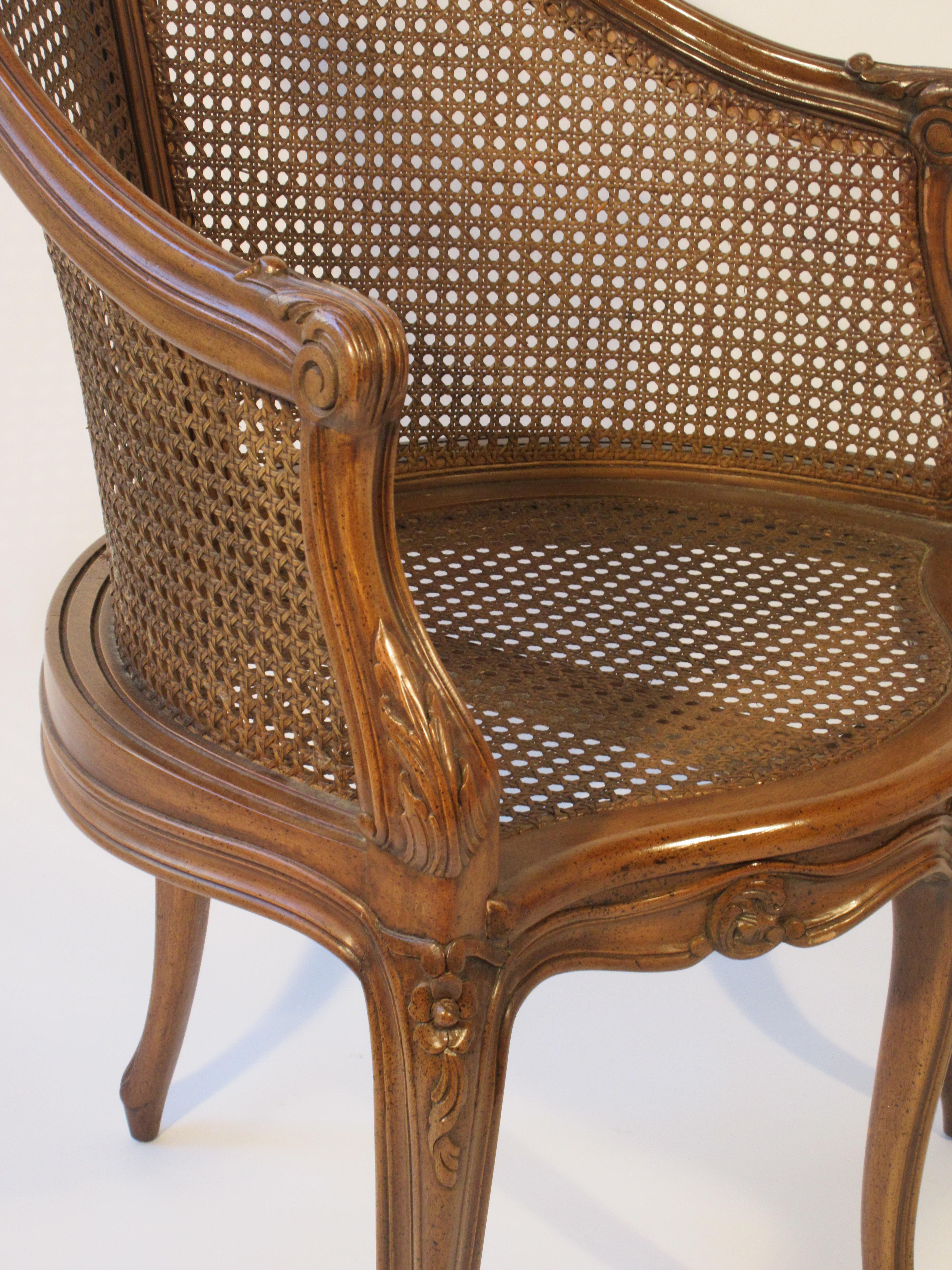 1950s Carved French Style Caned Back Corner Chair In Good Condition In Tarrytown, NY