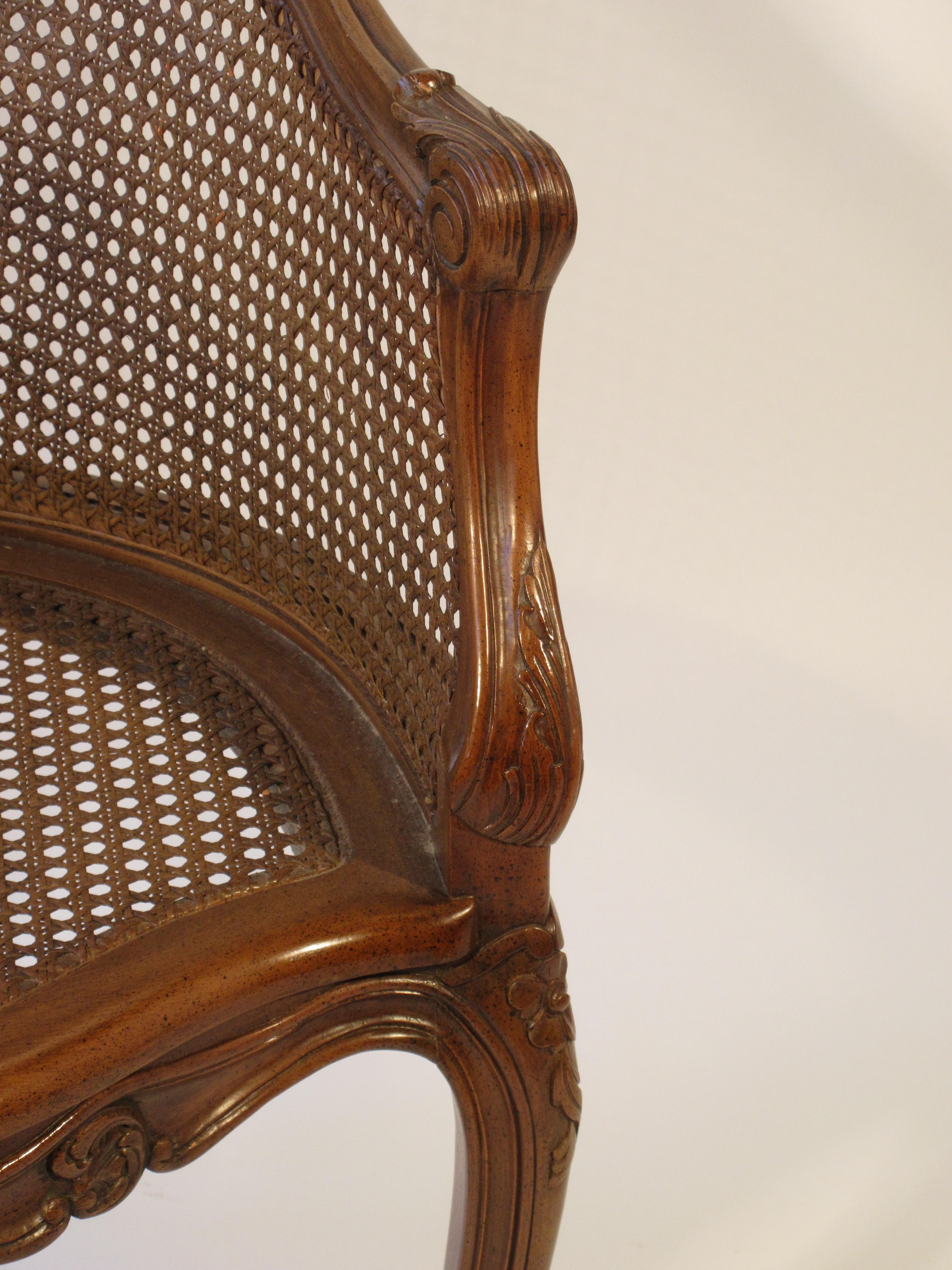 Wood 1950s Carved French Style Caned Back Corner Chair