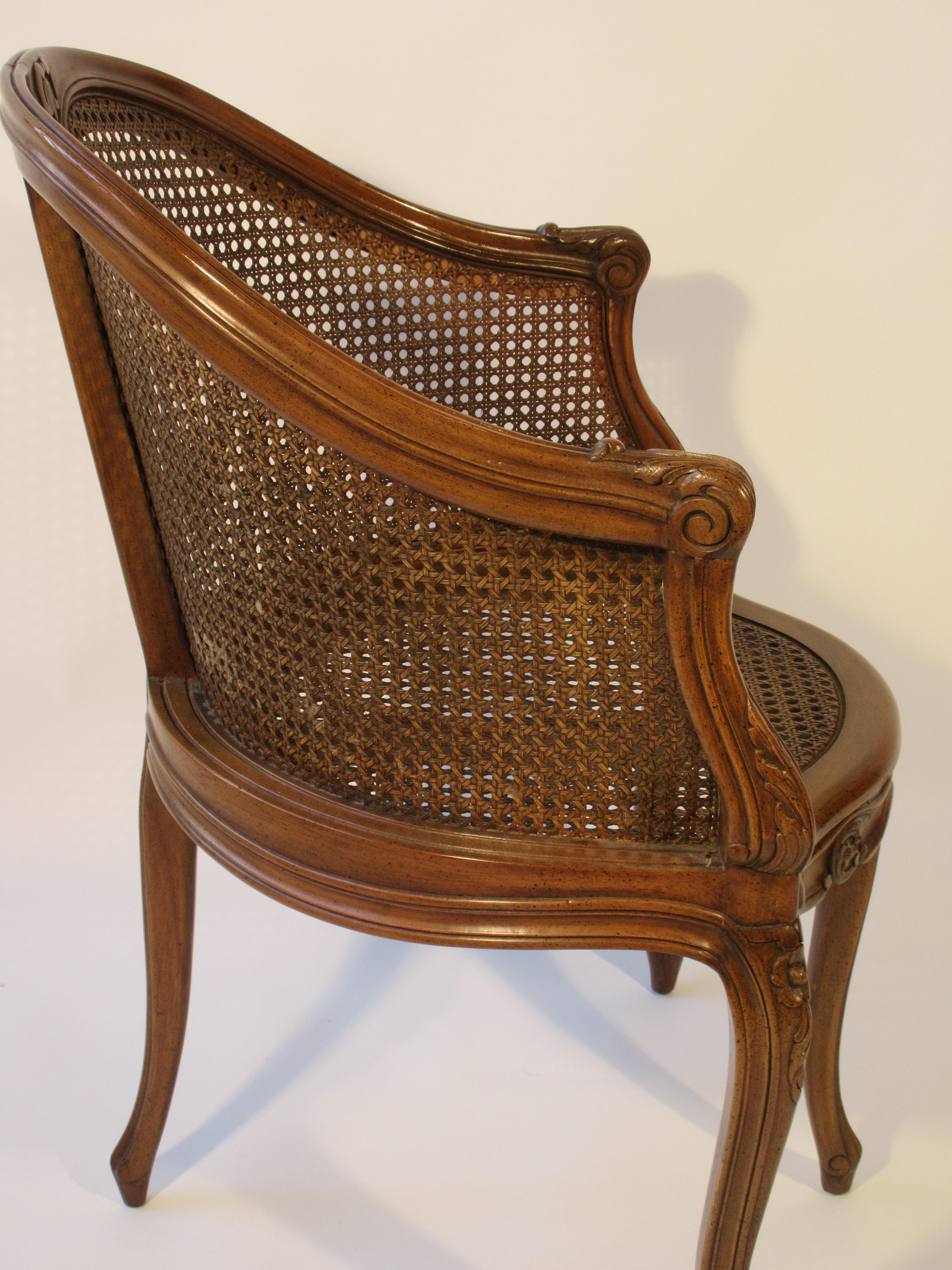 1950s Carved French Style Caned Back Corner Chair 1