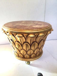 1950s Carved Gilt Table with Marble Top and Wood Base