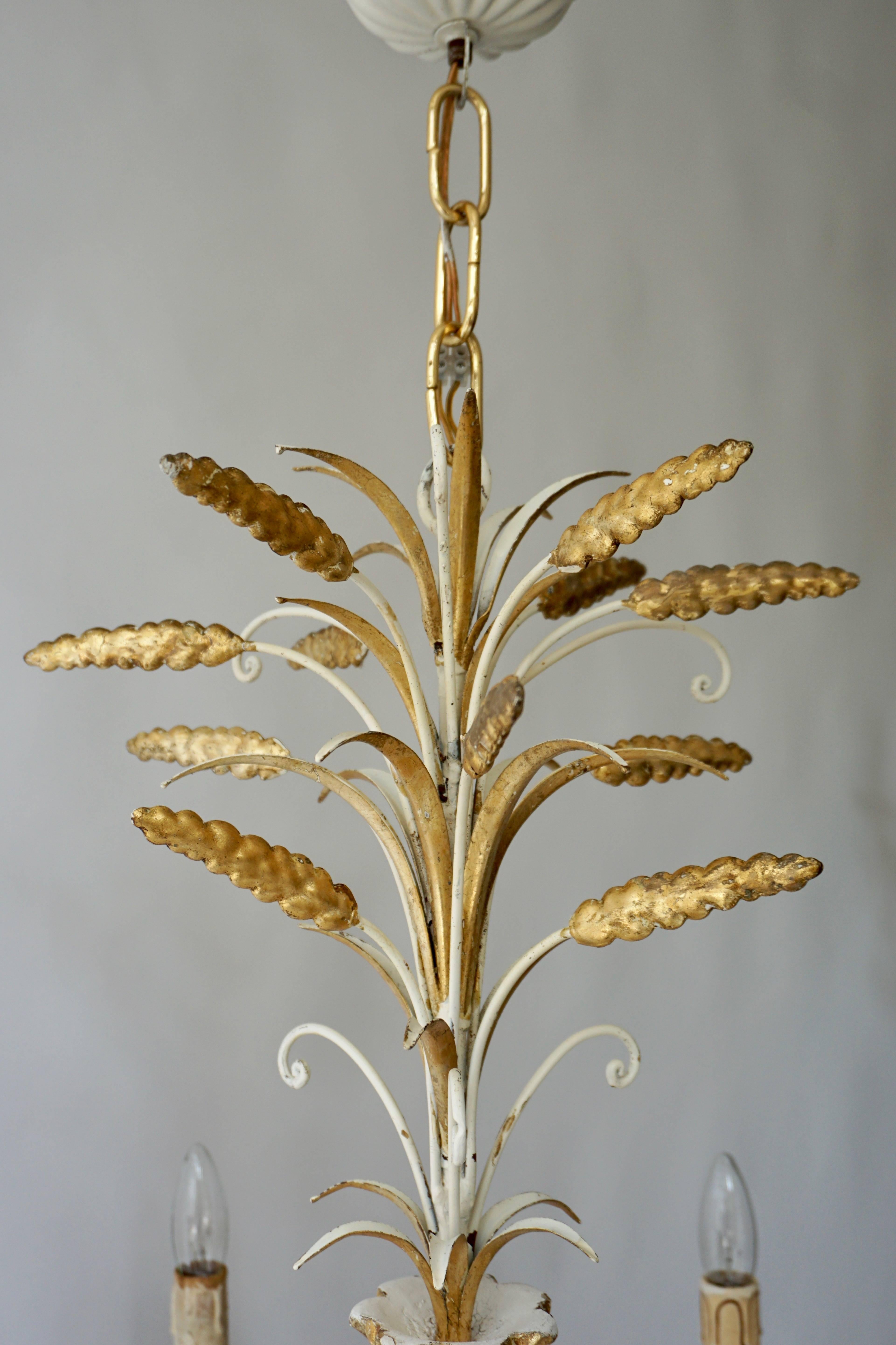 1950s Carved Giltwood Italian Gold and White Pineapple Chandelier 2