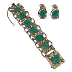Vintage 1950s Carved Glass & Pearl Wide Bracelet